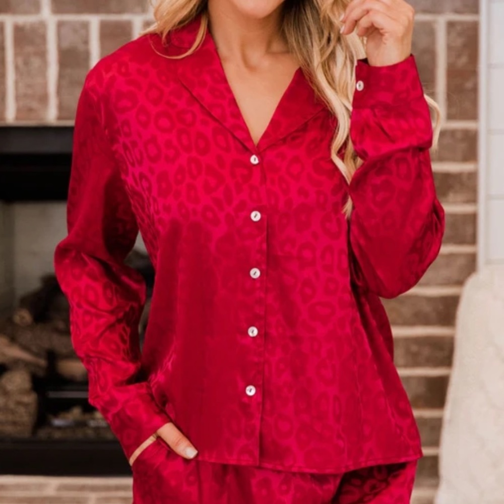 Holiday Animal Print Red Blouse